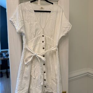 Marine Layer White Button-Front Tie-Waist Mini Dress